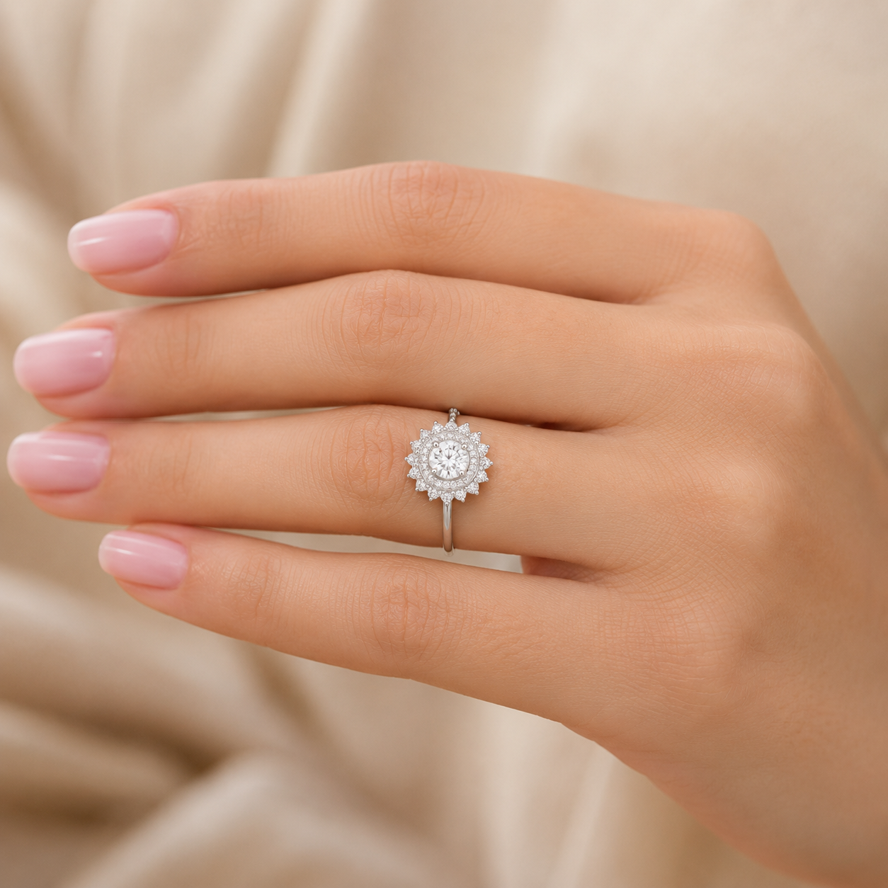 1.00 CT Round Lab-Grown Diamond Double Halo Engagement Ring in 14K White Gold