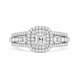 2.00 CT Princess Cut Lab-Grown Diamond Double Halo Engagement Ring in 14K White Gold – Split Shank Statement Design