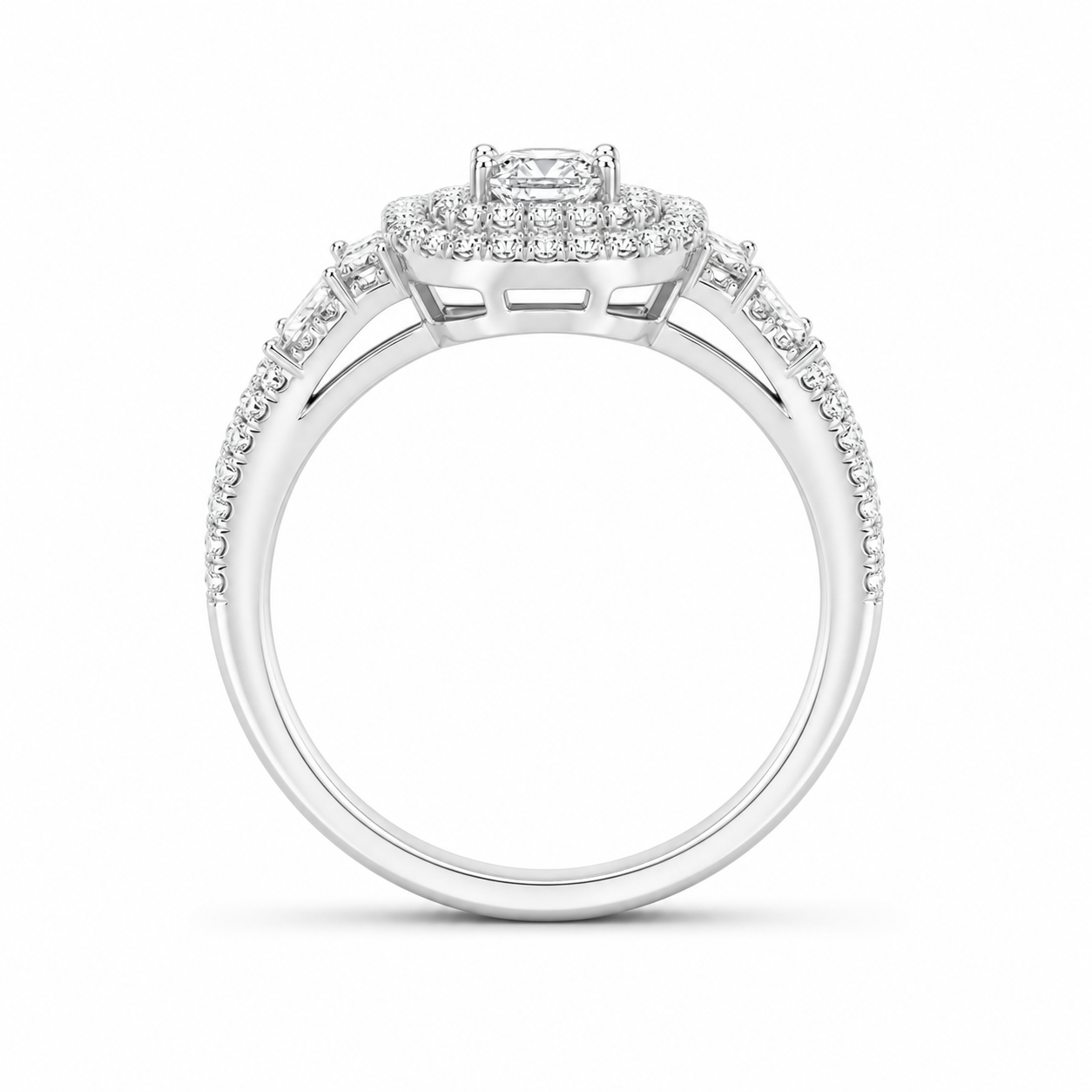 2.00 CT Princess Cut Lab-Grown Diamond Double Halo Engagement Ring in 14K White Gold – Split Shank Statement Design