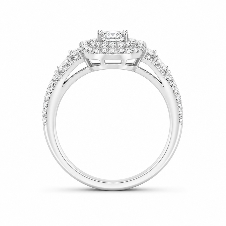 2.00 CT Princess Cut Lab-Grown Diamond Double Halo Engagement Ring in 14K White Gold – Split Shank Statement Design