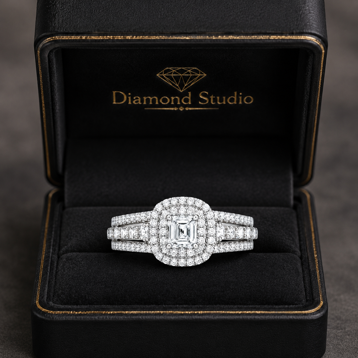 2.00 CT Princess Cut Lab-Grown Diamond Double Halo Engagement Ring in 14K White Gold – Split Shank Statement Design