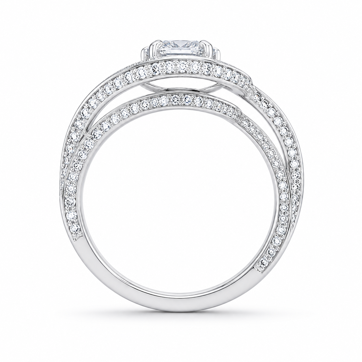 1.30 CT Pear Cut Lab-Grown Diamond Double Halo Engagement Ring in 14K White Gold – Swirl Bypass Designer Design
