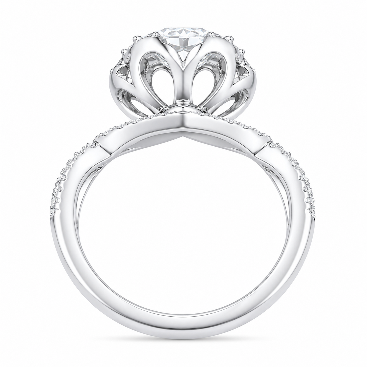 1.00 CT Round Cut Lab-Grown Diamond Double Halo Engagement Ring in 14K White Gold – Split Shank Anniversary Design