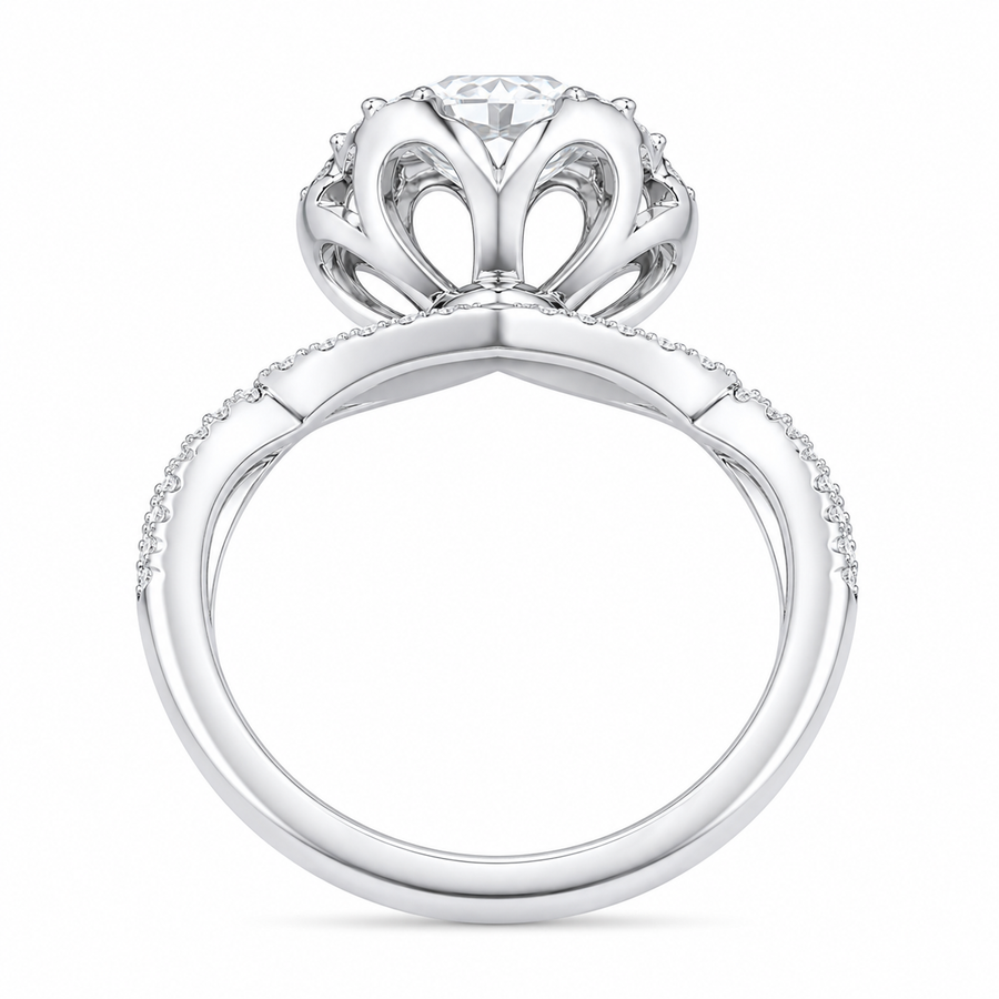 1.00 CT Round Cut Lab-Grown Diamond Double Halo Engagement Ring in 14K White Gold – Split Shank Anniversary Design