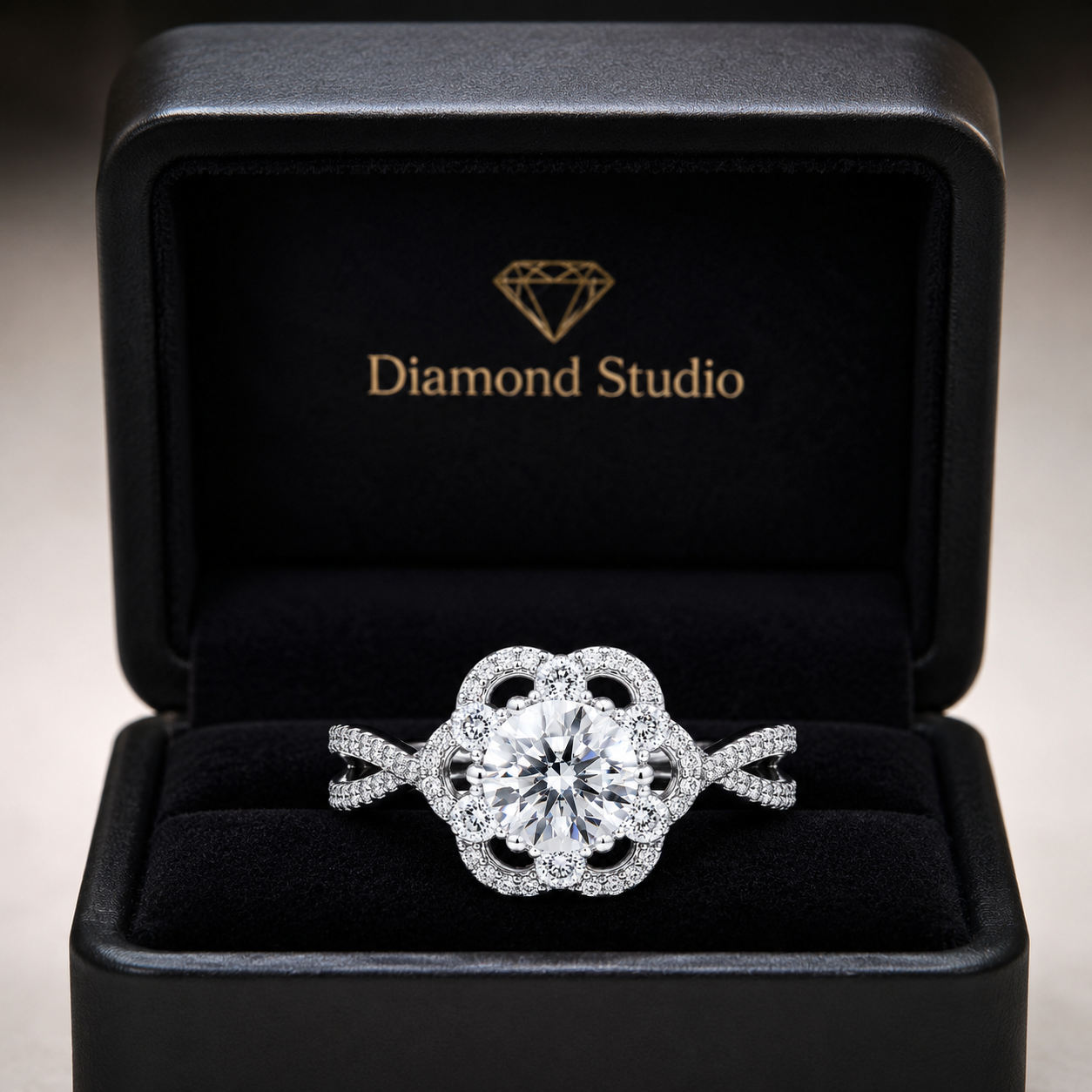 1.00 CT Round Cut Lab-Grown Diamond Double Halo Engagement Ring in 14K White Gold – Split Shank Anniversary Design
