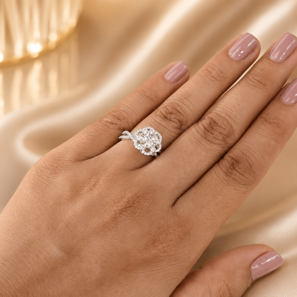1.00 CT Round Cut Lab-Grown Diamond Double Halo Engagement Ring in 14K White Gold – Split Shank Anniversary Design