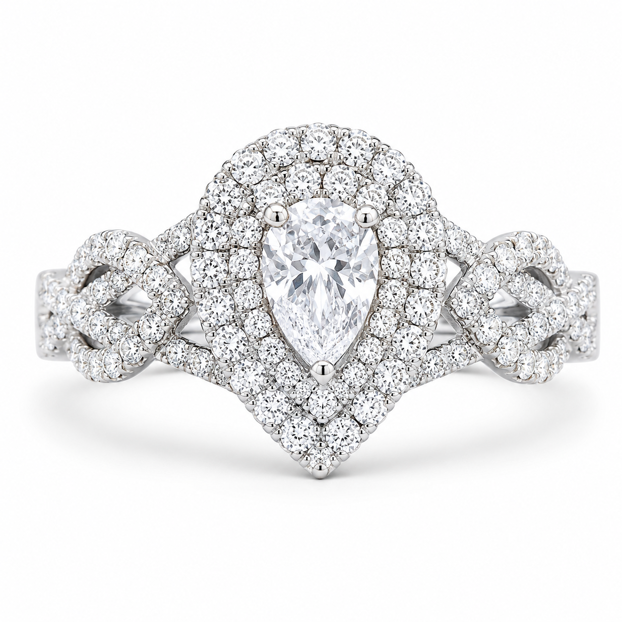 3.00 CT Pear Cut Lab-Grown Diamond Double Halo Engagement Ring in 14K White Gold