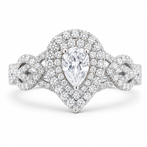 3.00 CT Pear Cut Lab-Grown Diamond Double Halo Engagement Ring in 14K White Gold