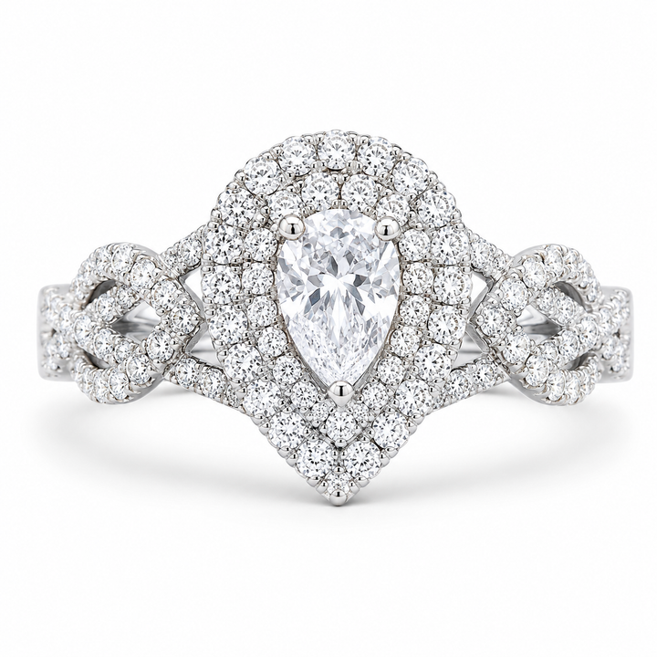 3.00 CT Pear Cut Lab-Grown Diamond Double Halo Engagement Ring in 14K White Gold from Diamond Studio