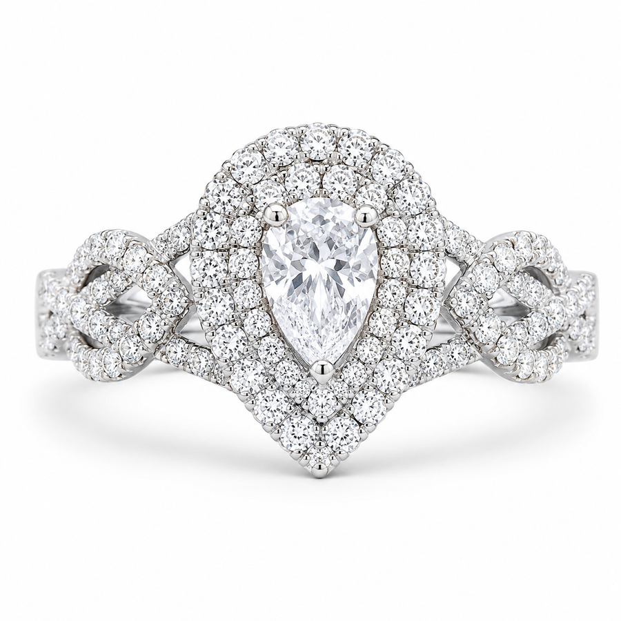 3.00 CT Pear Cut Lab-Grown Diamond Double Halo Engagement Ring in 14K White Gold