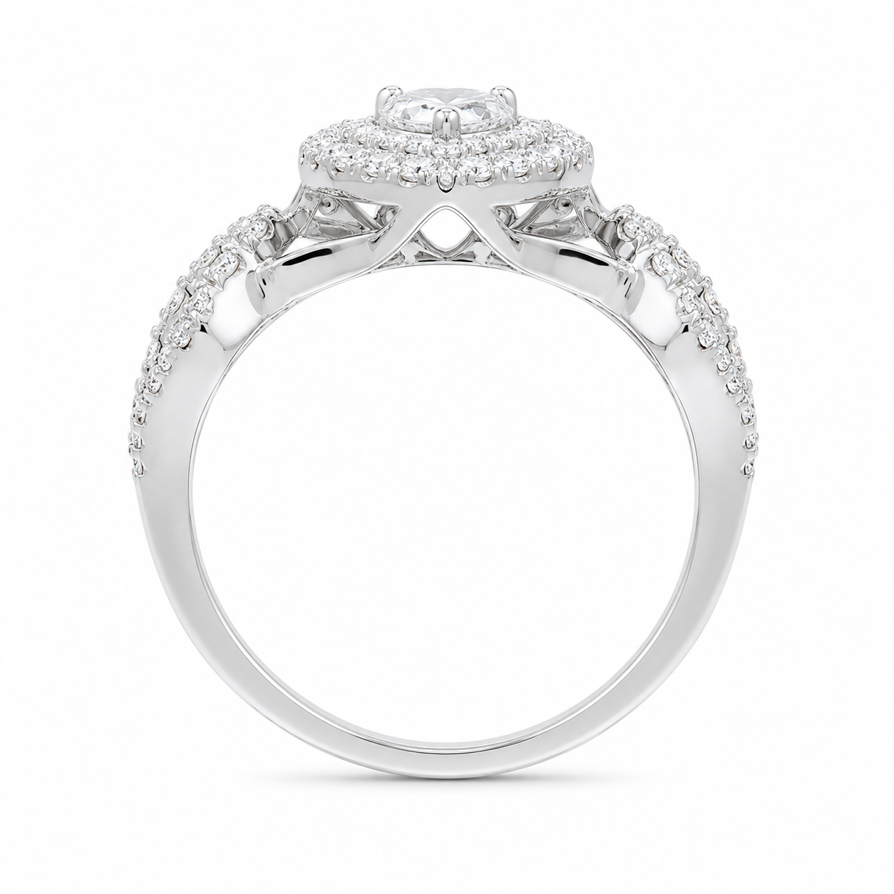 3.00 CT Pear Cut Lab-Grown Diamond Double Halo Engagement Ring in 14K White Gold