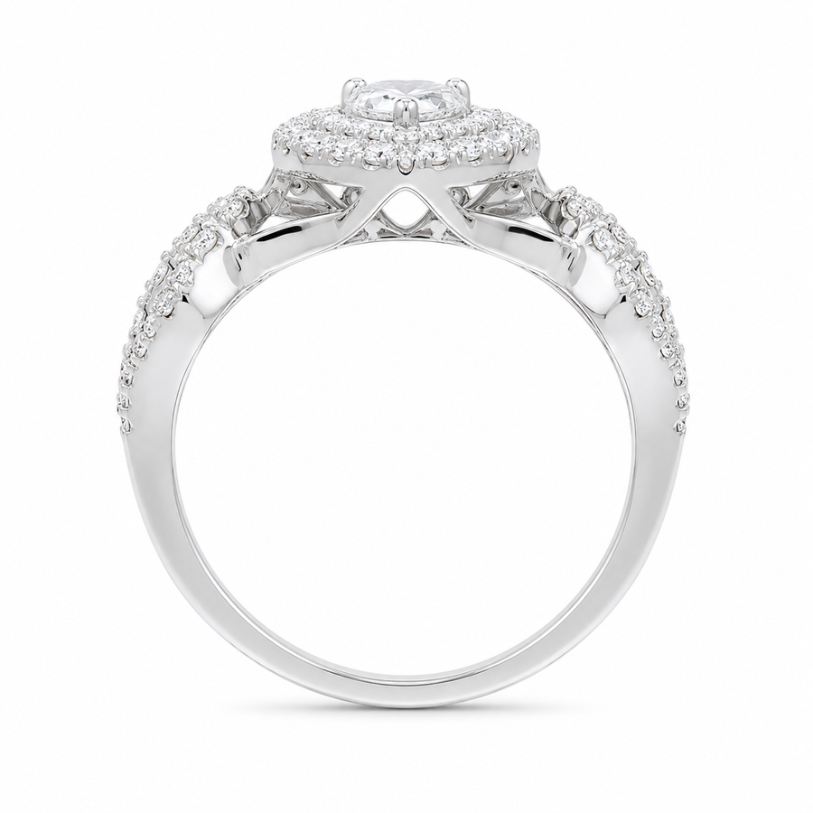3.00 CT Pear Cut Lab-Grown Diamond Double Halo Engagement Ring in 14K White Gold