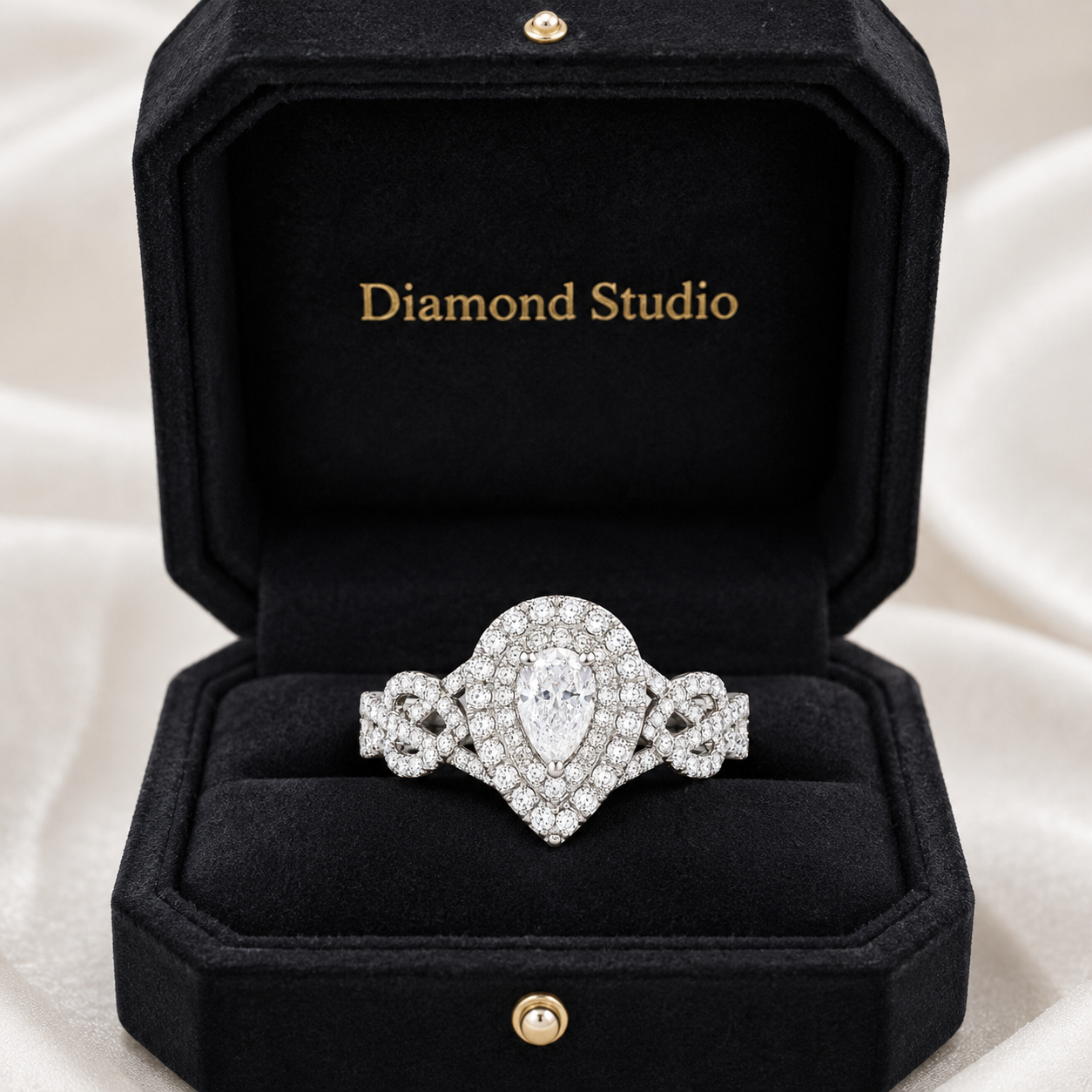 3.00 CT Pear Cut Lab-Grown Diamond Double Halo Engagement Ring in 14K White Gold