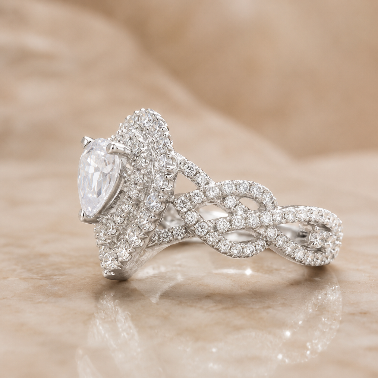 3.00 CT Pear Cut Lab-Grown Diamond Double Halo Engagement Ring in 14K White Gold