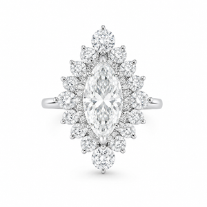 2.50 CT Marquise Cut Lab-Grown Diamond Double Halo Engagement Ring in 14K White Gold – Statement Bridal Design