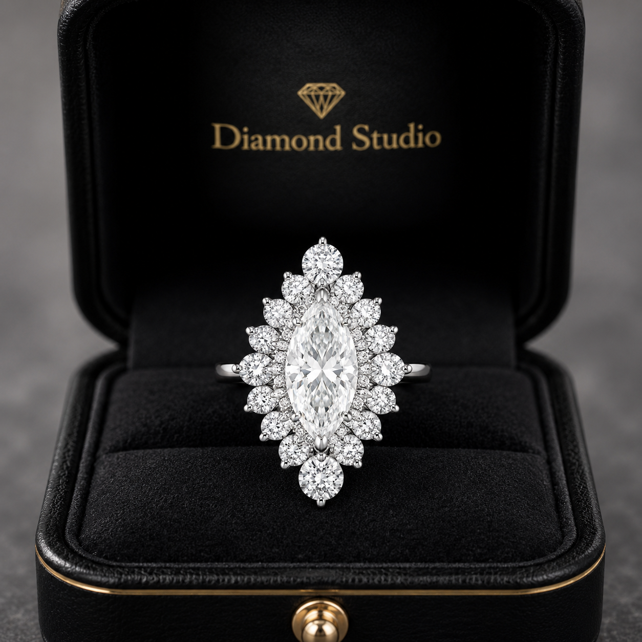 2.50 CT Marquise Cut Lab-Grown Diamond Double Halo Engagement Ring in 14K White Gold – Statement Bridal Design
