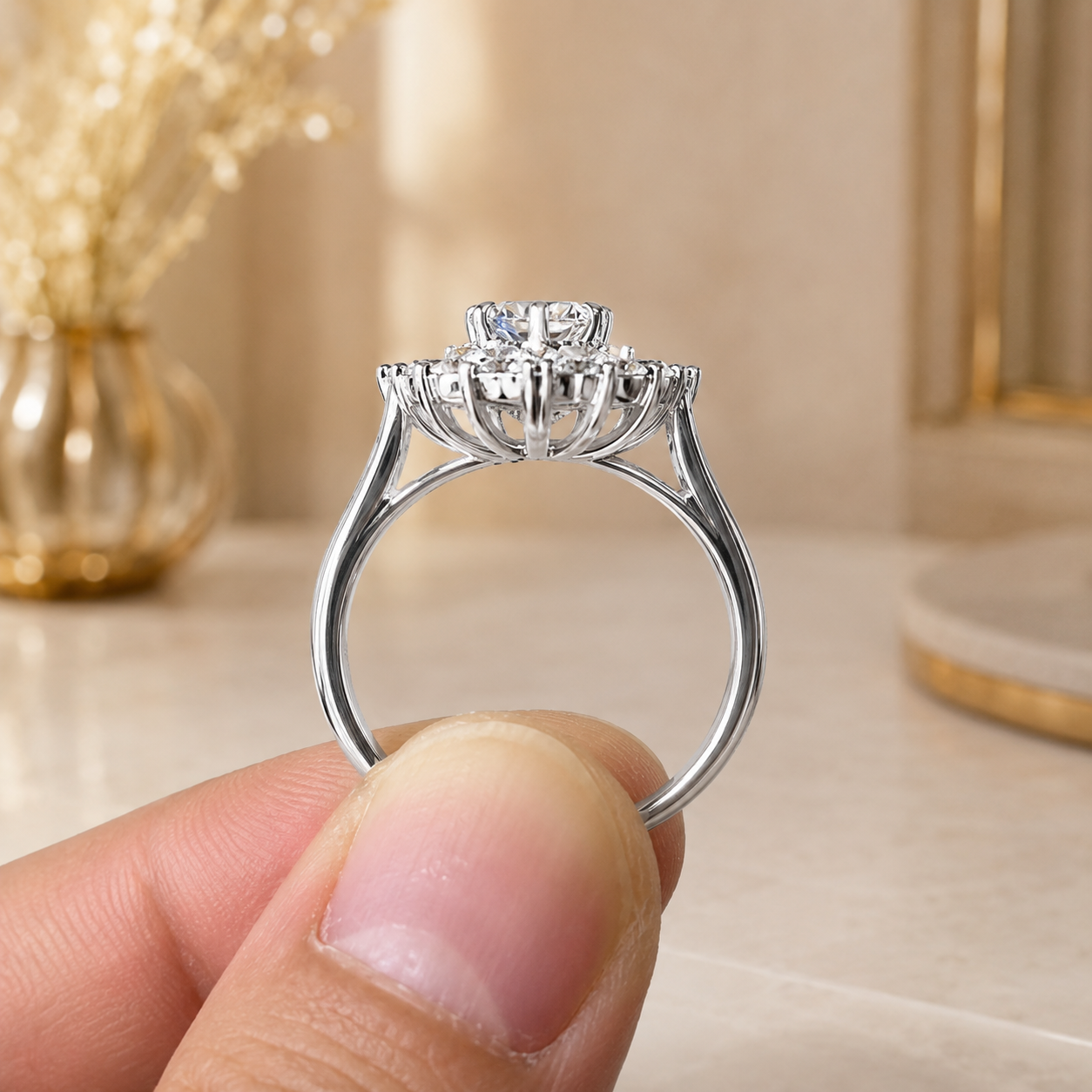 2.50 CT Marquise Cut Lab-Grown Diamond Double Halo Engagement Ring in 14K White Gold – Statement Bridal Design