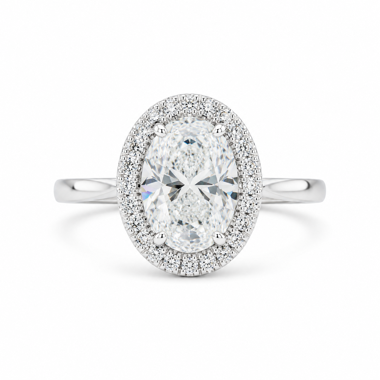 2.00 CT Oval Cut Lab-Grown Diamond Double Hidden Halo Engagement Ring in 14K White Gold – Classic Celebrity Style Design
