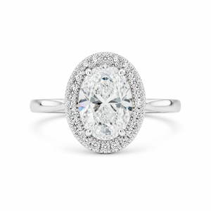 2.00 CT Oval Cut Lab-Grown Diamond Double Hidden Halo Engagement Ring in 14K White Gold – Classic Celebrity Style Design