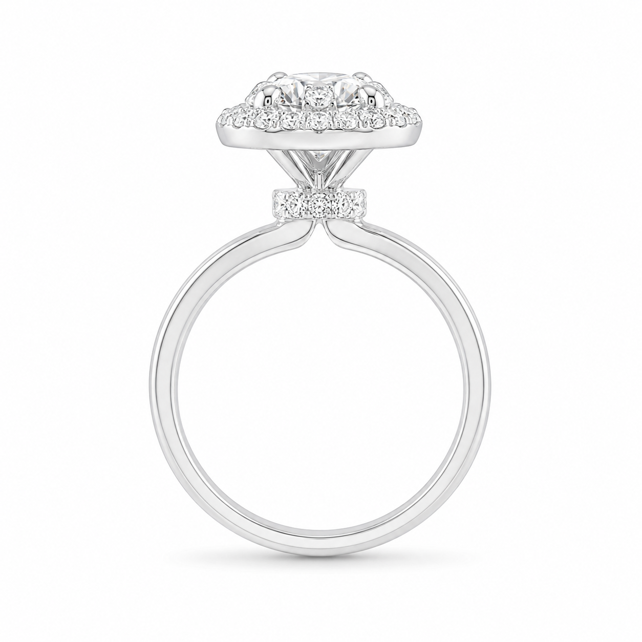 2.00 CT Oval Cut Lab-Grown Diamond Double Hidden Halo Engagement Ring in 14K White Gold – Classic Celebrity Style Design