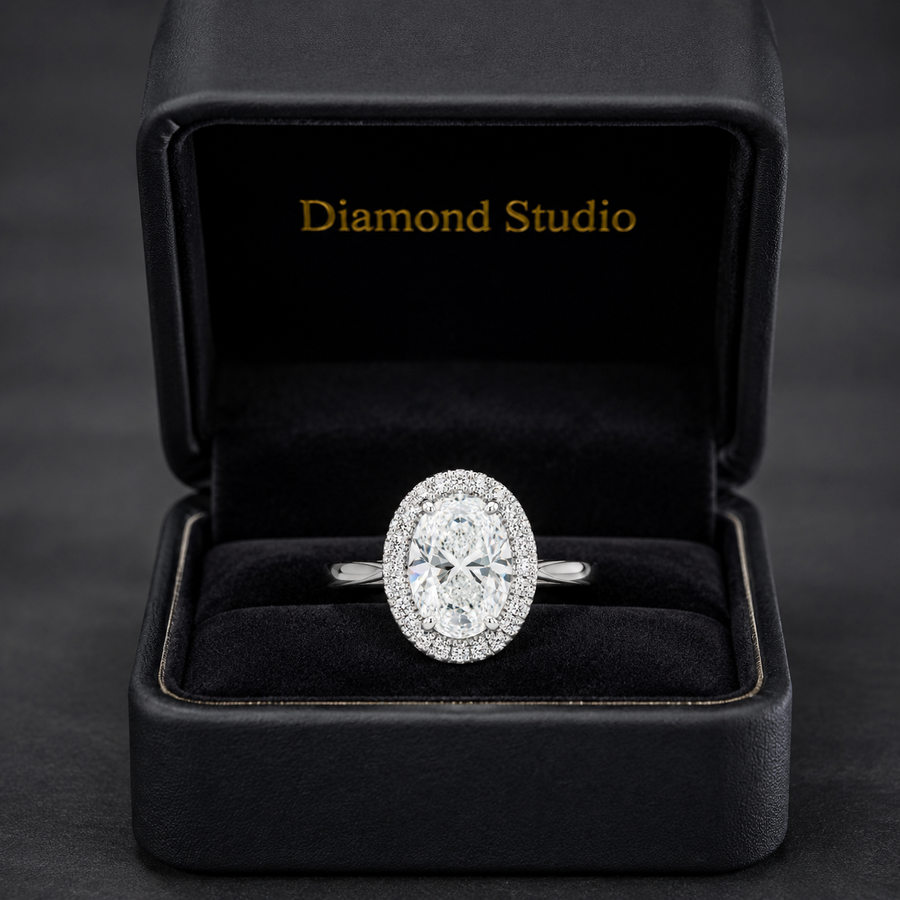 2.00 CT Oval Cut Lab-Grown Diamond Double Hidden Halo Engagement Ring in 14K White Gold – Classic Celebrity Style Design