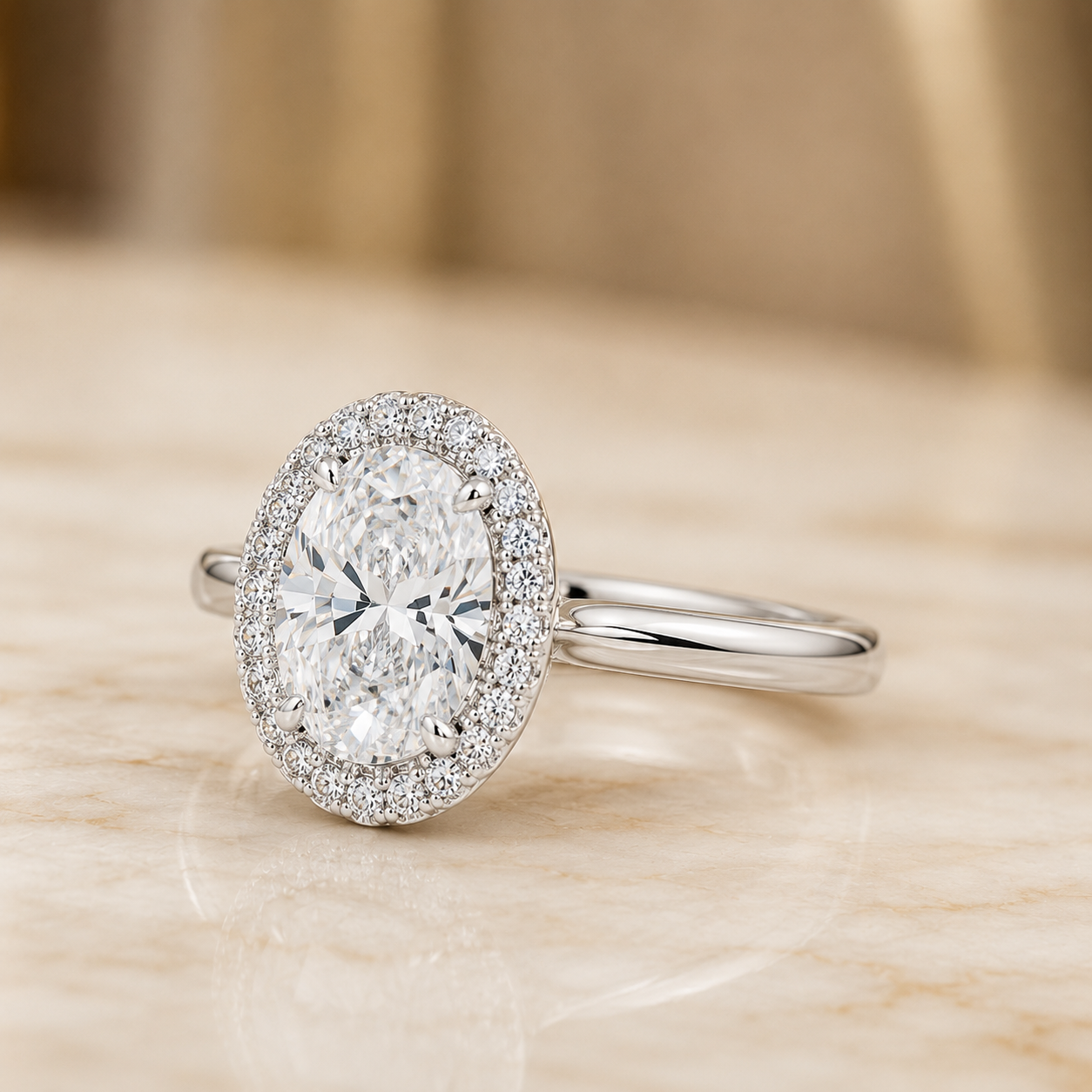 2.00 CT Oval Cut Lab-Grown Diamond Double Hidden Halo Engagement Ring in 14K White Gold – Classic Celebrity Style Design
