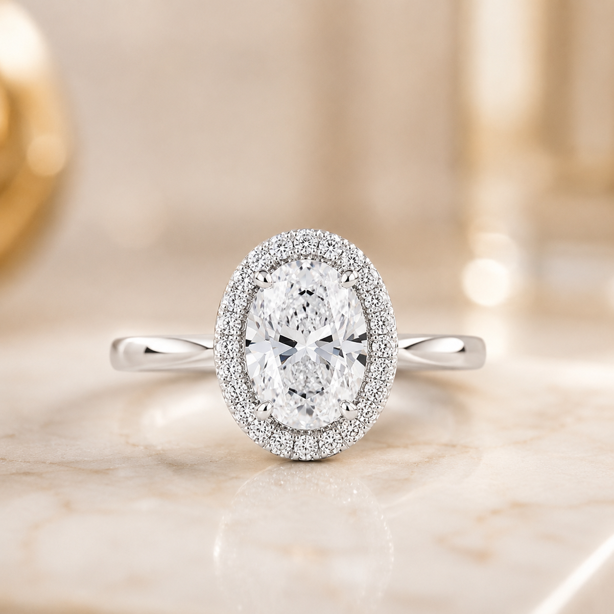 2.00 CT Oval Cut Lab-Grown Diamond Double Hidden Halo Engagement Ring in 14K White Gold – Classic Celebrity Style Design