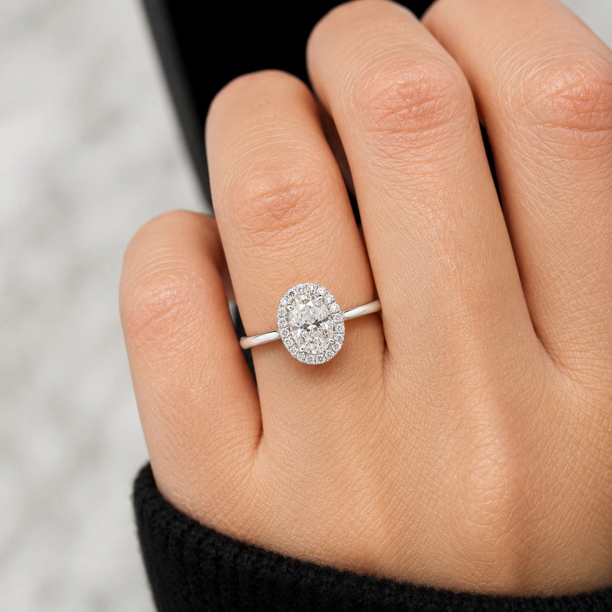 2.00 CT Oval Cut Lab-Grown Diamond Double Hidden Halo Engagement Ring in 14K White Gold – Classic Celebrity Style Design