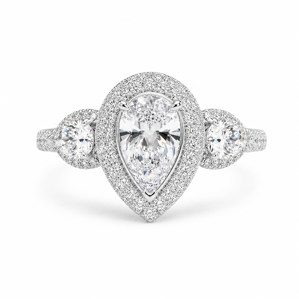 3.00 CT Pear Cut Lab-Grown Diamond Double Halo Engagement Ring in 14K White Gold