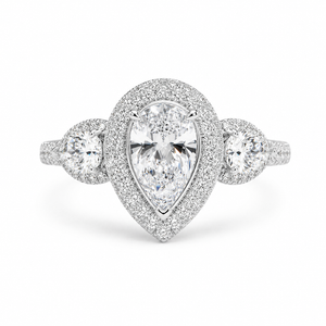 3.00 CT Pear Cut Lab-Grown Diamond Double Halo Engagement Ring in 14K White Gold