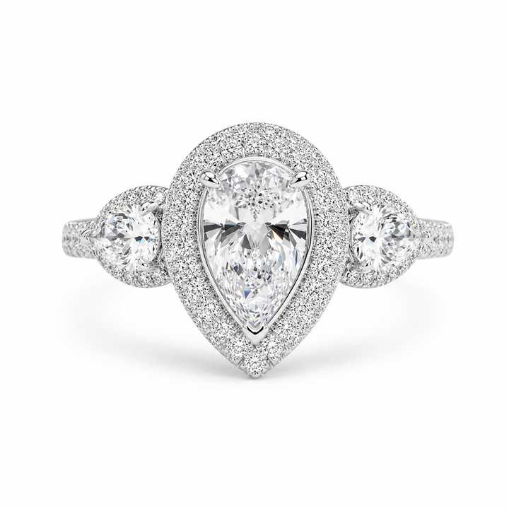 3.00 CT Pear Cut Lab-Grown Diamond Double Halo Engagement Ring in 14K White Gold from Diamond Studio
