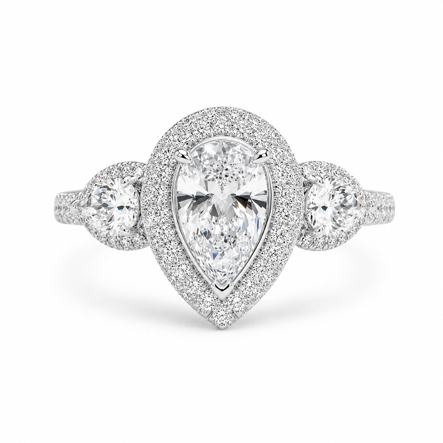 3.00 CT Pear Cut Lab-Grown Diamond Double Halo Engagement Ring in 14K White Gold