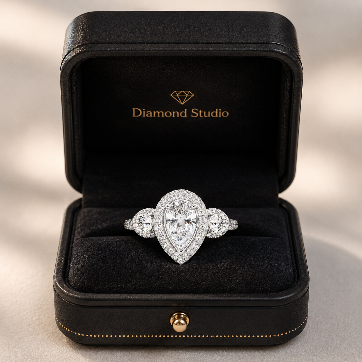 3.00 CT Pear Cut Lab-Grown Diamond Double Halo Engagement Ring in 14K White Gold