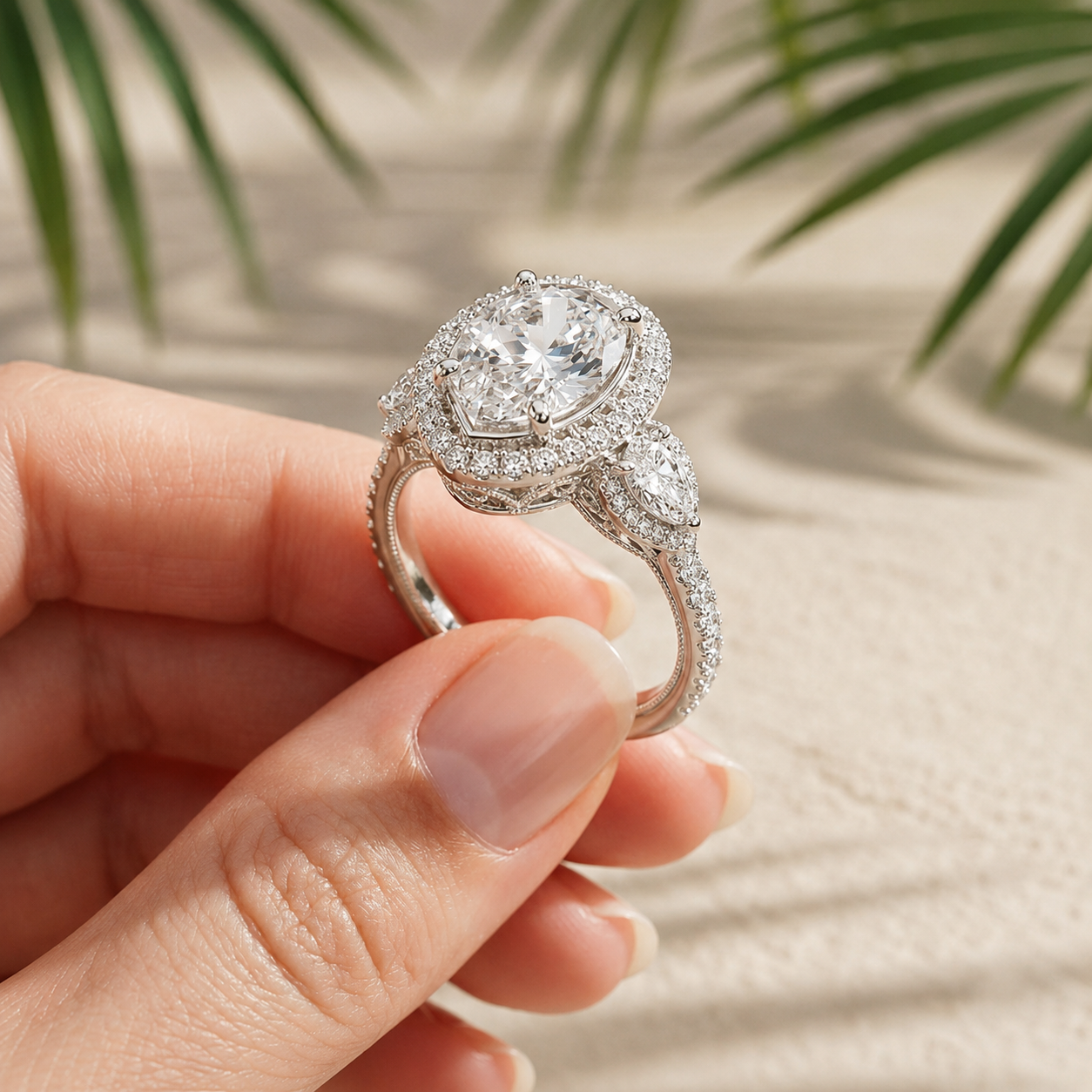 3.00 CT Pear Cut Lab-Grown Diamond Double Halo Engagement Ring in 14K White Gold