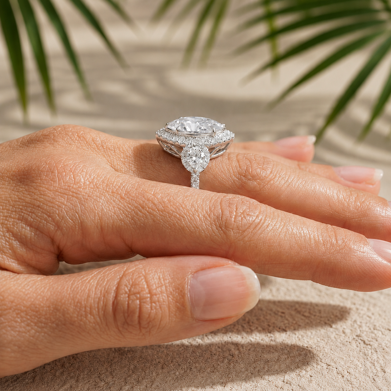 3.00 CT Pear Cut Lab-Grown Diamond Double Halo Engagement Ring in 14K White Gold