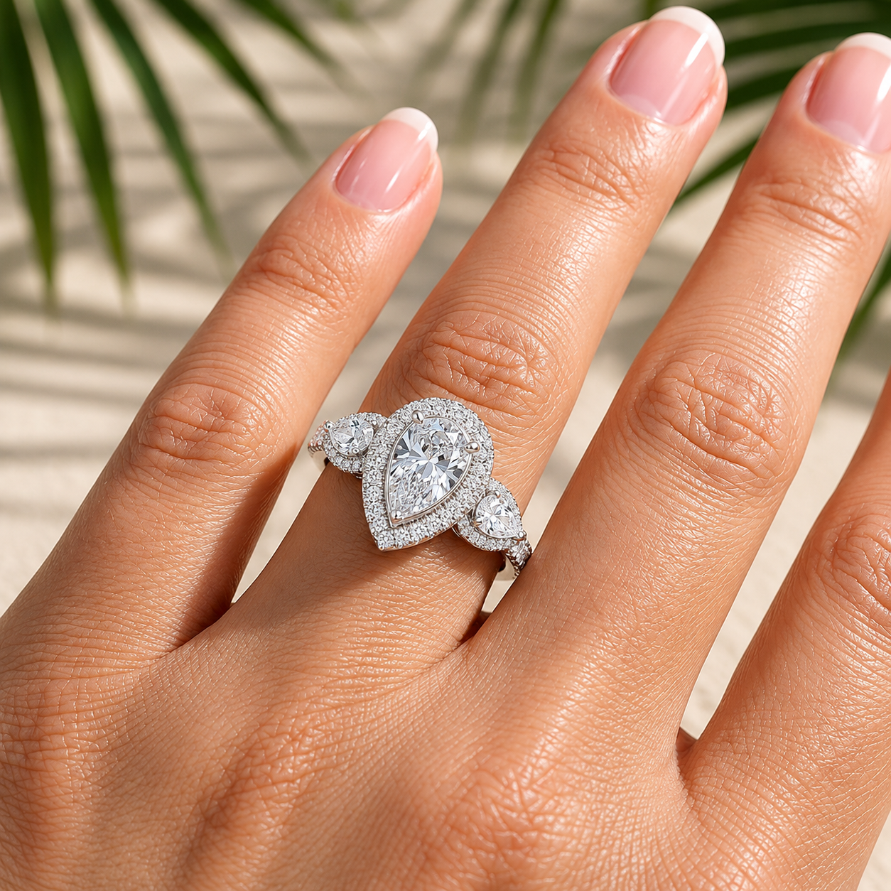 3.00 CT Pear Cut Lab-Grown Diamond Double Halo Engagement Ring in 14K White Gold