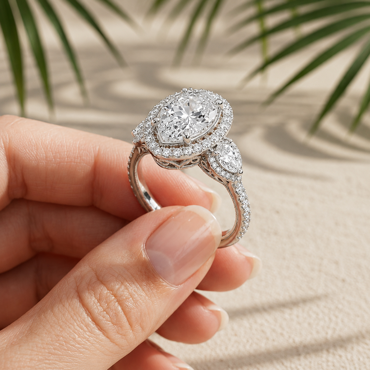3.00 CT Pear Cut Lab-Grown Diamond Double Halo Engagement Ring in 14K White Gold