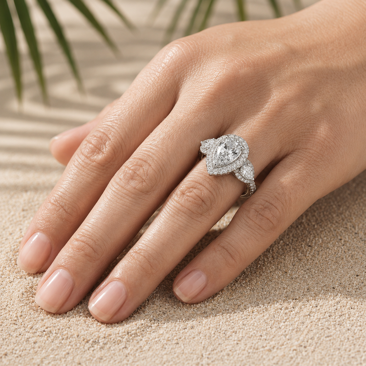 3.00 CT Pear Cut Lab-Grown Diamond Double Halo Engagement Ring in 14K White Gold