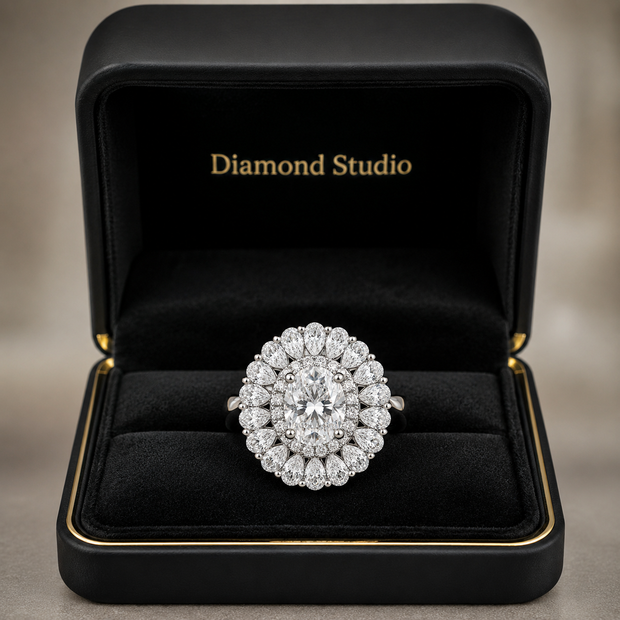 2.00 CT Oval Brilliant Cut Lab-Grown Diamond Double Halo Engagement Ring in 14K White Gold – Hidden Bridge Pear Halo Design