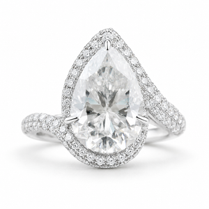 5.50 CT Pear Cut Lab-Grown Diamond Double Halo Engagement Ring in 14K White Gold – Bypass Bridal Design