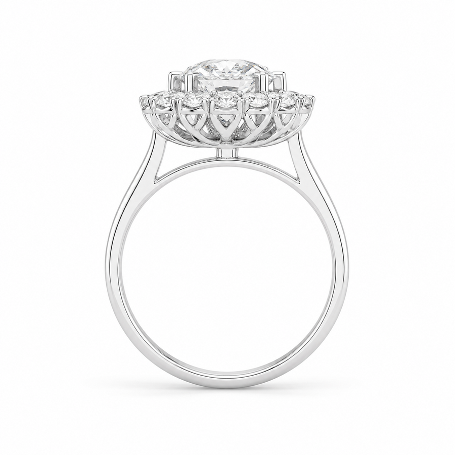 3.00 CT Oval Lab-Grown Diamond Sunburst Halo Engagement Ring in 14K White Gold – Statement Anniversary Design