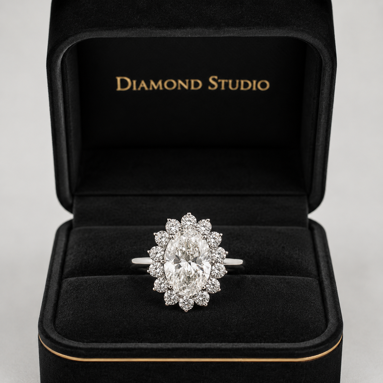 3.00 CT Oval Lab-Grown Diamond Sunburst Halo Engagement Ring in 14K White Gold – Statement Anniversary Design