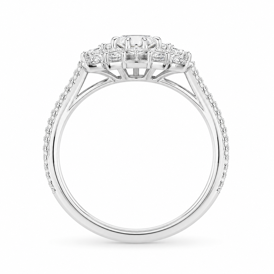 2.45 CT Flower Cluster Lab-Grown Diamond Double Halo Engagement Ring in 14K White Gold – Art Deco Sunburst Floral Design