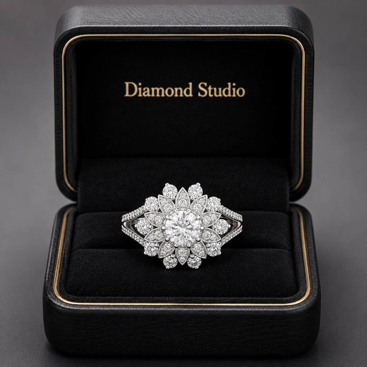 2.45 CT Flower Cluster Lab-Grown Diamond Double Halo Engagement Ring in 14K White Gold – Art Deco Sunburst Floral Design