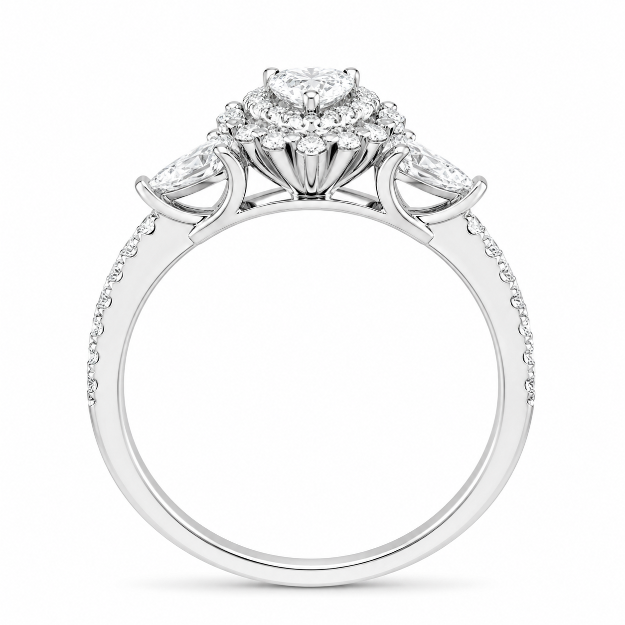 3.00 CT Pear Cut Lab-Grown Diamond Double Halo Engagement Ring in 14K White Gold – Teardrop Bridal Design with Side Stones
