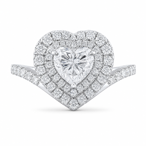 1.80 CT Heart Lab-Grown Diamond Double Halo Engagement Ring in 14K White Gold – Romantic Pavé Bridal Design