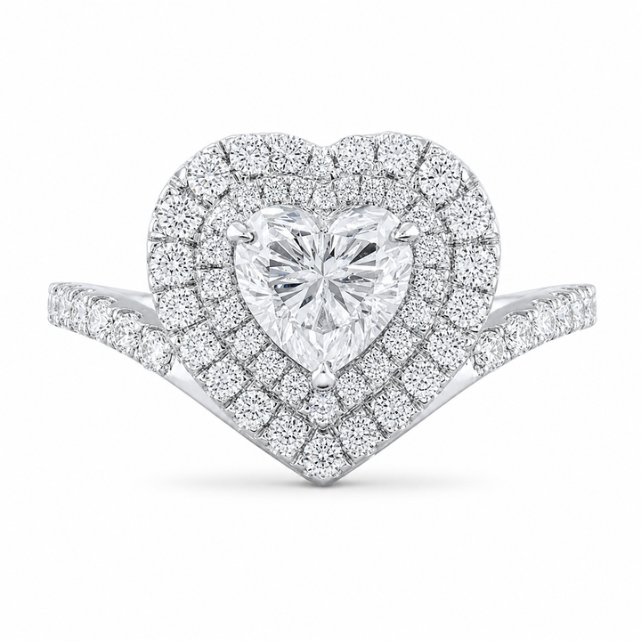 1.80 CT Heart Lab-Grown Diamond Double Halo Engagement Ring in 14K White Gold â€“ Romantic PavÃ© Bridal Design from Diamond Studio