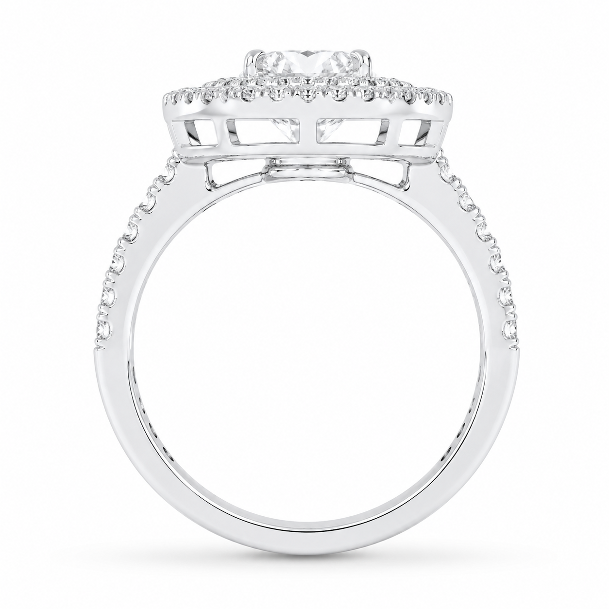1.80 CT Heart Lab-Grown Diamond Double Halo Engagement Ring in 14K White Gold – Romantic Pavé Bridal Design