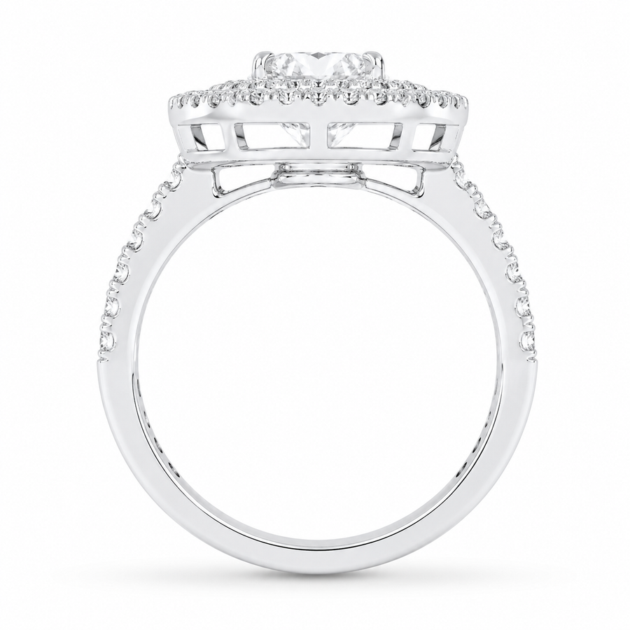 1.80 CT Heart Lab-Grown Diamond Double Halo Engagement Ring in 14K White Gold – Romantic Pavé Bridal Design