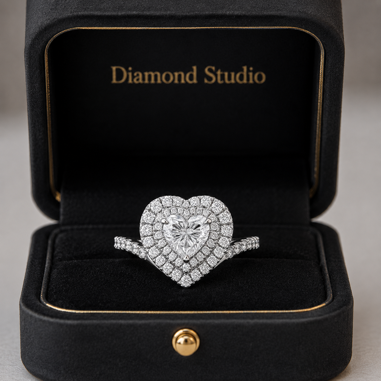 1.80 CT Heart Lab-Grown Diamond Double Halo Engagement Ring in 14K White Gold – Romantic Pavé Bridal Design